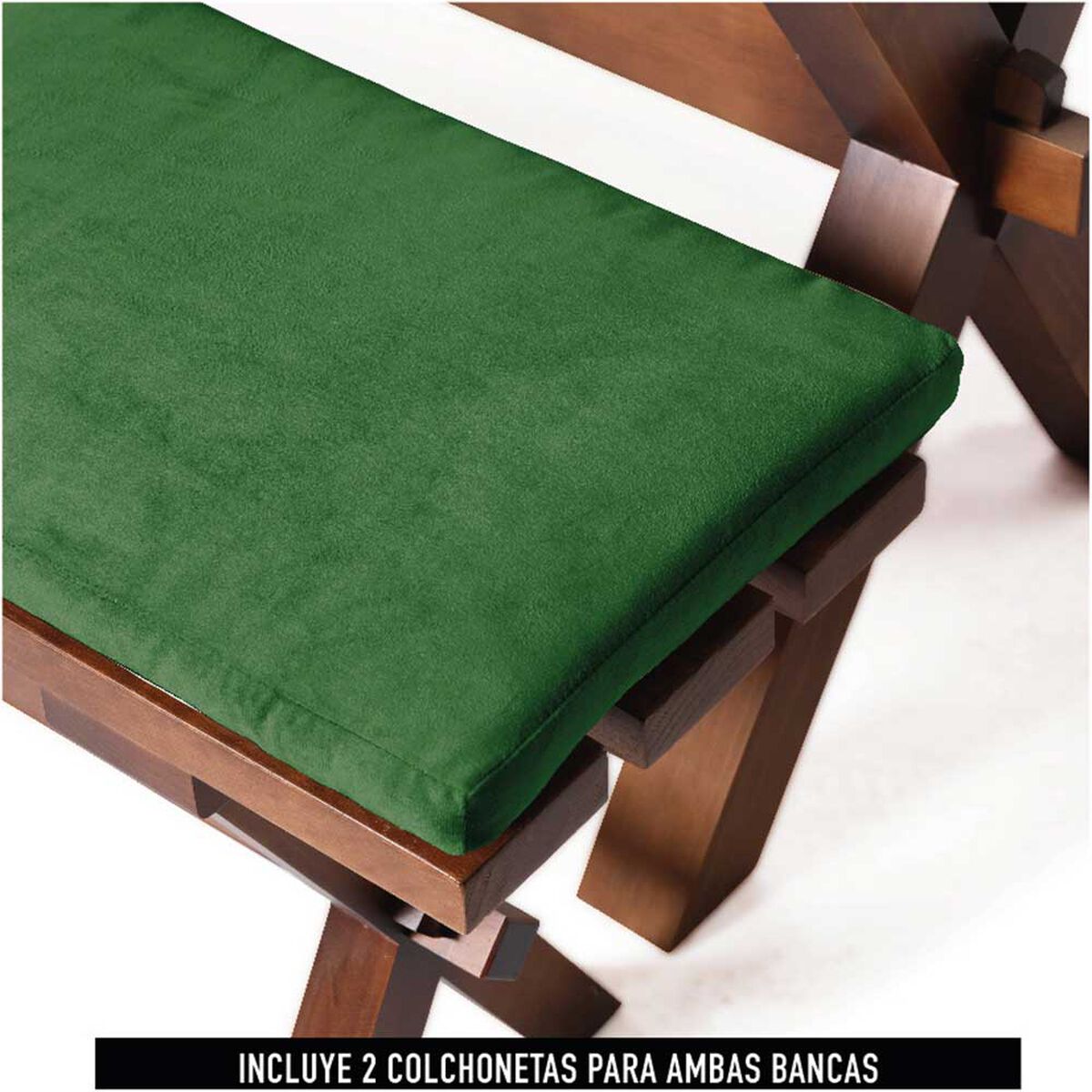 Juego de Comedor Latam Home Sevilla Tenerife 2 Sillas + 2 Bancas Velvet Verde