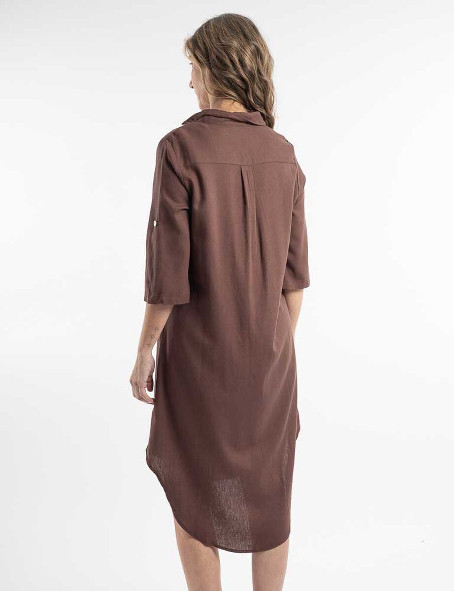 Vestido Midi Lino Manga 3/4 Mujer Portman Club