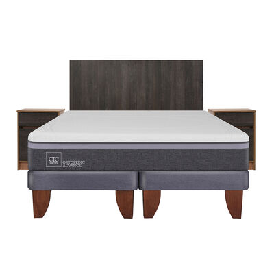 Cama Europea CIC Base Dividida 2 Plazas Ortopedic Advance + Respaldo + 2 Veladores