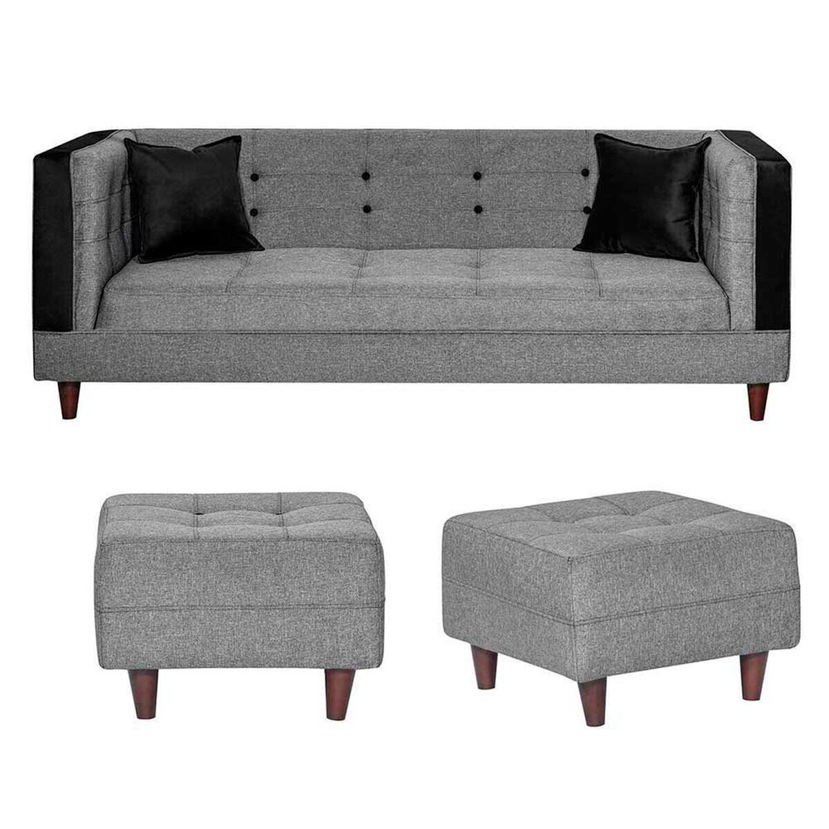 Juego de Living Dise&ntilde;o A&M Home Santa Monica Sof&aacute; 3 Cuerpos + 2 Pouf 1 Cuerpo  Gris