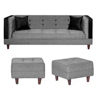 Juego de Living Diseño A&M Home Santa Monica Sofá 3 Cuerpos + 2 Pouf 1 Cuerpo  Gris