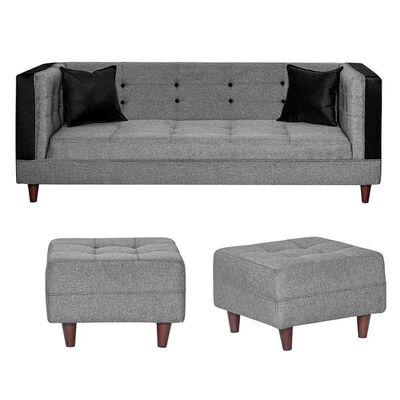 Juego de Living Diseño A&M Home Santa Monica Sofá 3 Cuerpos + 2 Pouf 1 Cuerpo  Gris