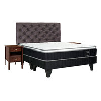 Cama Europea Celta Base Dividida 2 Plazas Black Soul + Respaldo + 2 Veladores Capitone