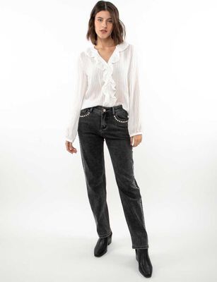 Imagen 2 del producto Jeans Apliques Straight Mujer Zibel Negro