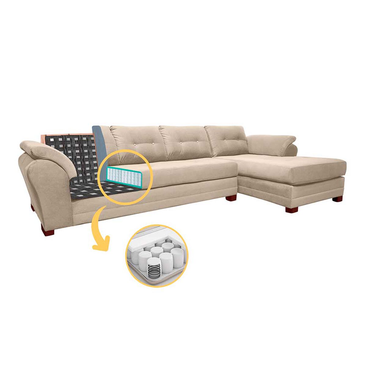 Sof&aacute; Seccional Living Factory Boston 5 Cuerpos Beige