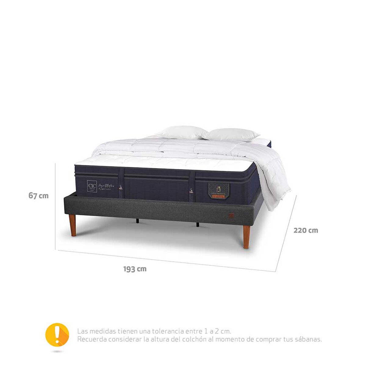 Cama Europea CIC King S&uacute;per Premium + Almohadas Viscoel&aacute;sticas + Plum&oacute;n