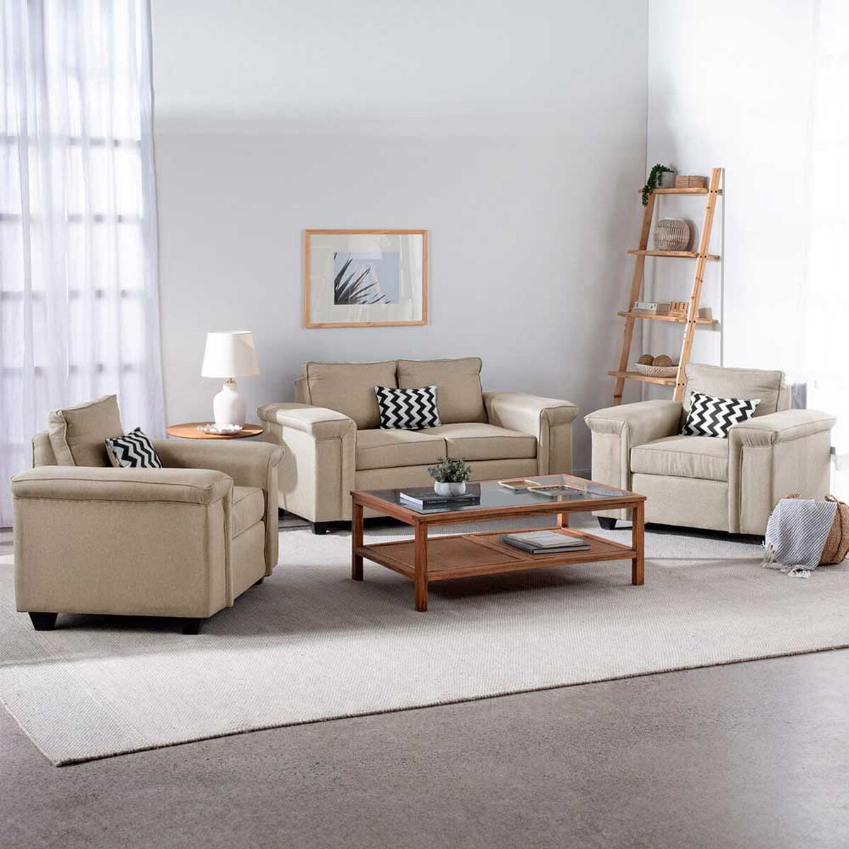 Juegos de Living Mons Sicilia Sof&aacute; 2 Cuerpos + Dos Sillones 1 Cuerpo Beige
