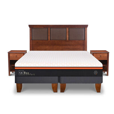 Imagen 1 del producto Cama Europea CIC Base Dividida 2 Plazas Bee Comfort + Respaldo + 2 Veladores