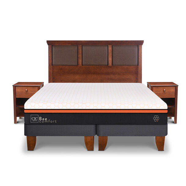 Cama Europea CIC Base Dividida 2 Plazas Bee Comfort + Respaldo + 2 Veladores