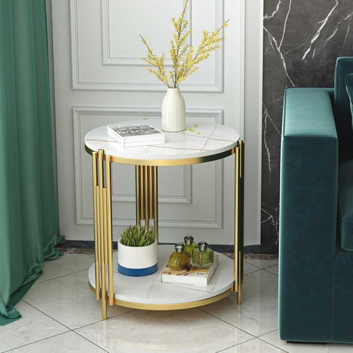 Mesa Lateral de Metal Ankara Store Italy Blanco Dorado