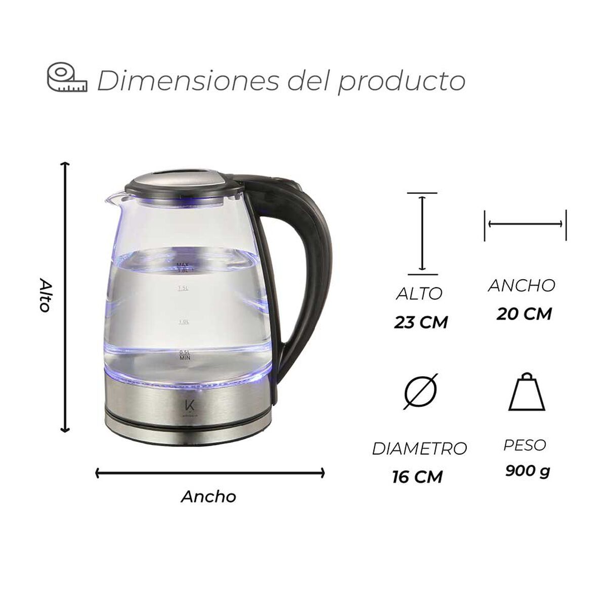 Hervidor El&eacute;ctrico Kitchen-it Glass Edition 1,8 lts.