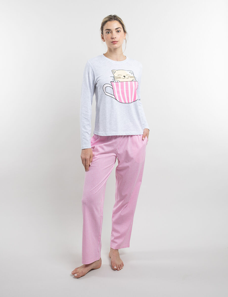 Pijama Manga Larga a Rayas Jersey Mujer Icono