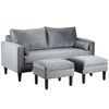 Juego de Living Bodevir Sky Felpa 00 Sofá 3 Cuerpos + Dos Pouf 1 Cuerpo Gris 