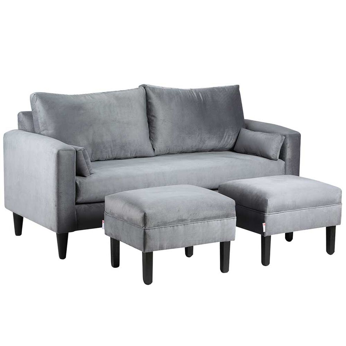 Juego de Living Bodevir Sky Felpa 00 Sofá 3 Cuerpos + Dos Pouf 1 Cuerpo Gris 