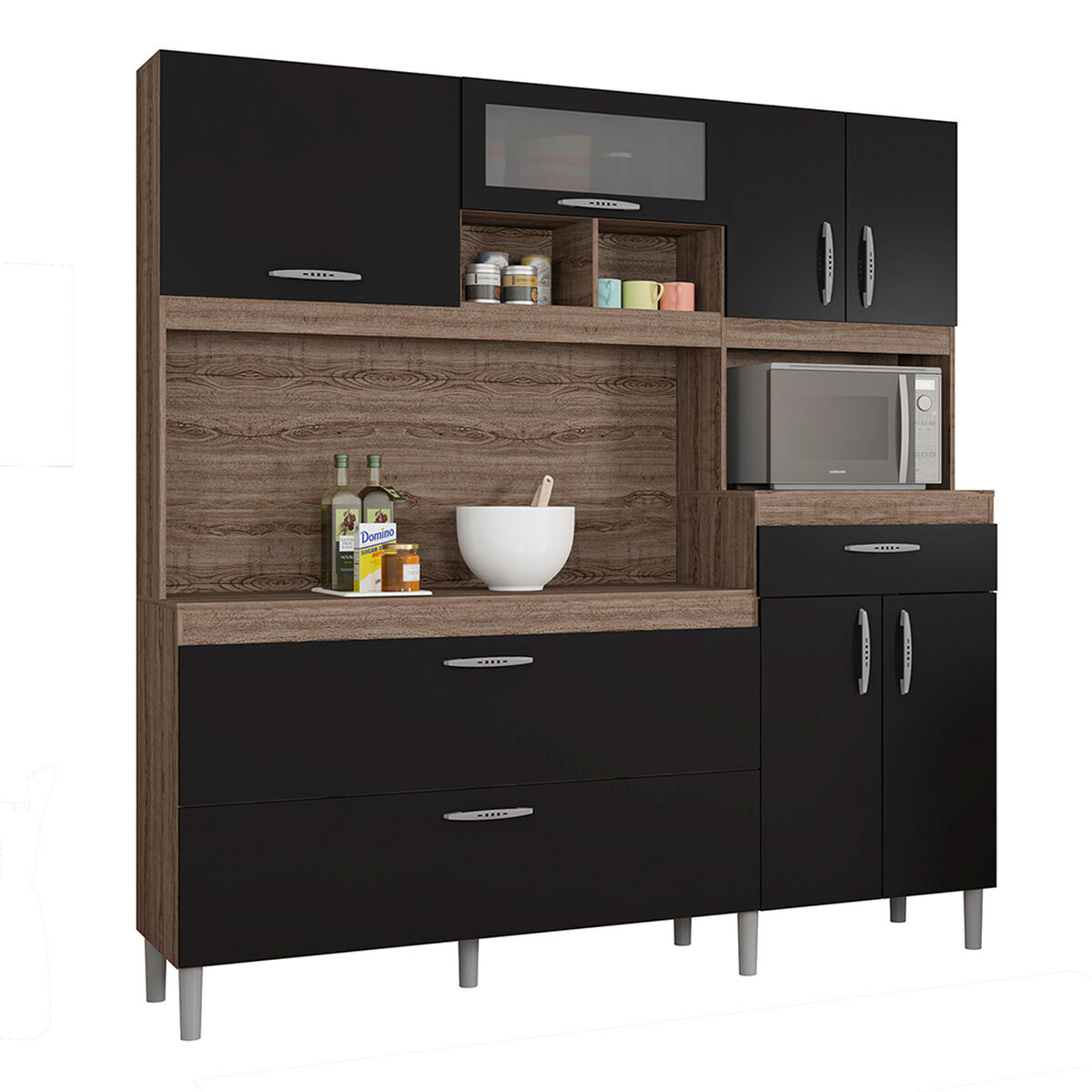 Mueble de Cocina Vekkahome Bisel 8 Puertas 1 Cajón Café Negro