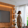 Rack TV 80" + Panel Neon Float Led + Vitrina + Repisas Decocasa Canela