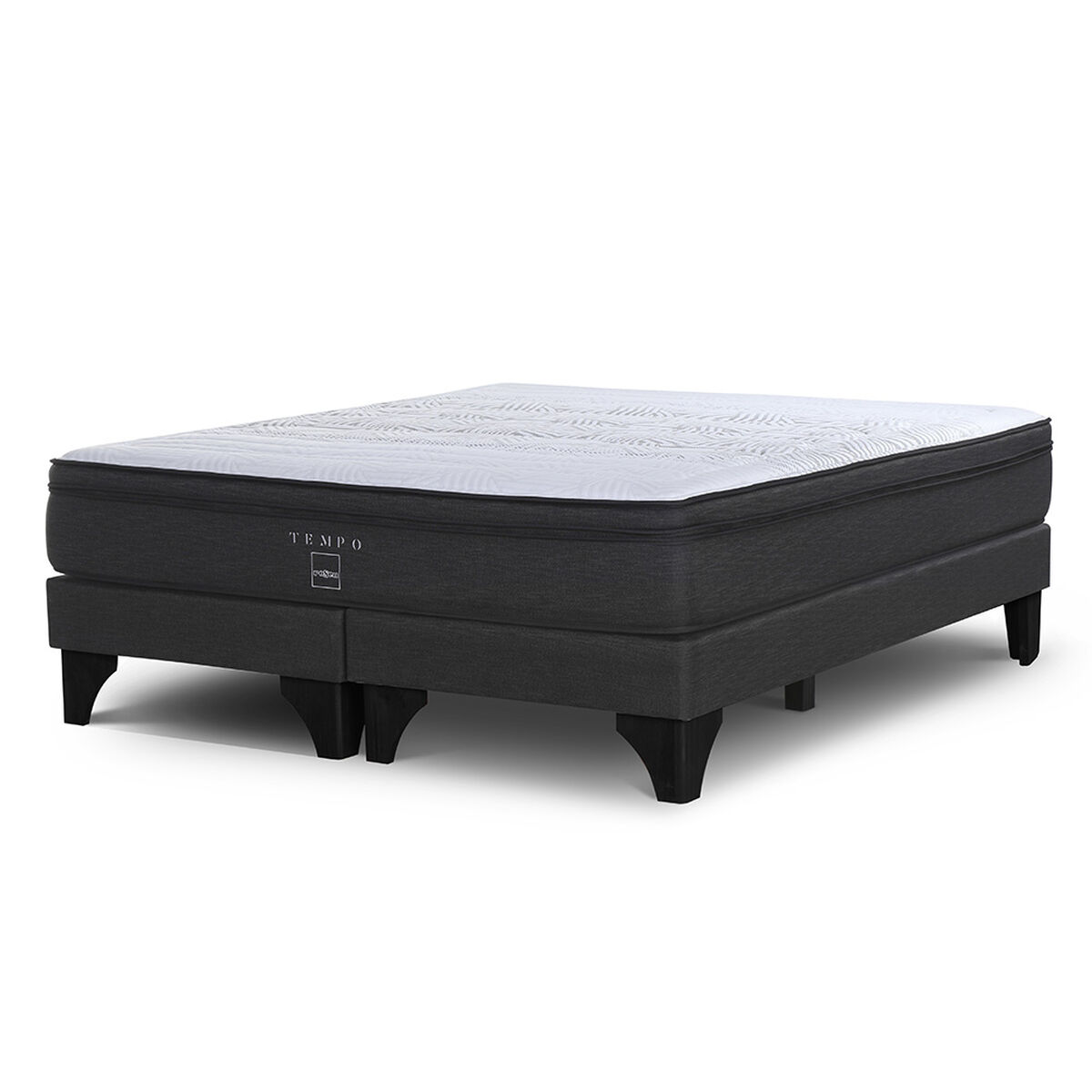 Combo Cama Europea Rosen Base Dividida 2 Plazas Tempo + Respaldo + 2 Veladores Casanova 2 Plazas Naturale Negro
