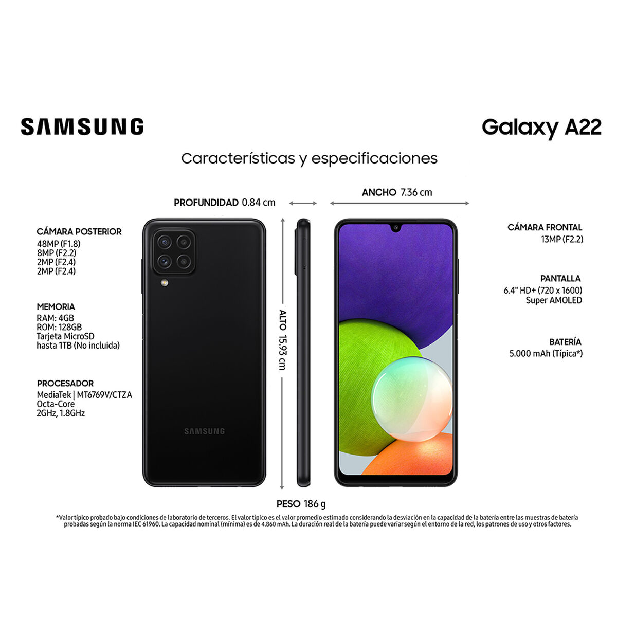 Celular Samsung Galaxy A22 128GB 6,4" Negro Liberado