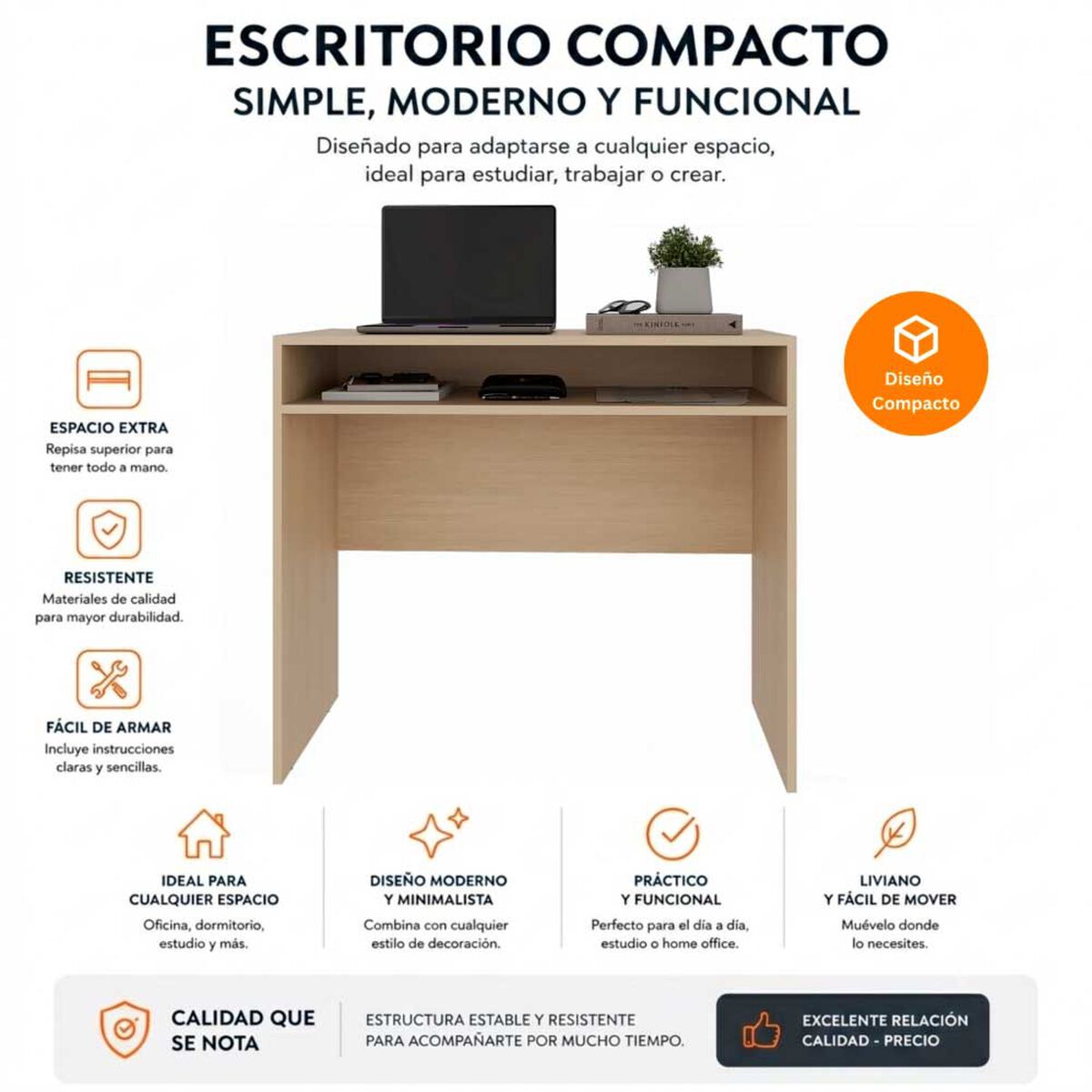 Combo Oficina Escritorio Cartagena + Silla New York Negra y Naranjo Arthome
