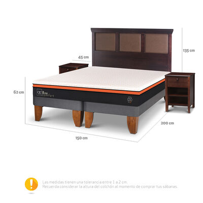 Imagen 2 del producto Cama Europea CIC Base Dividida 2 Plazas Bee Comfort + Respaldo + 2 Veladores