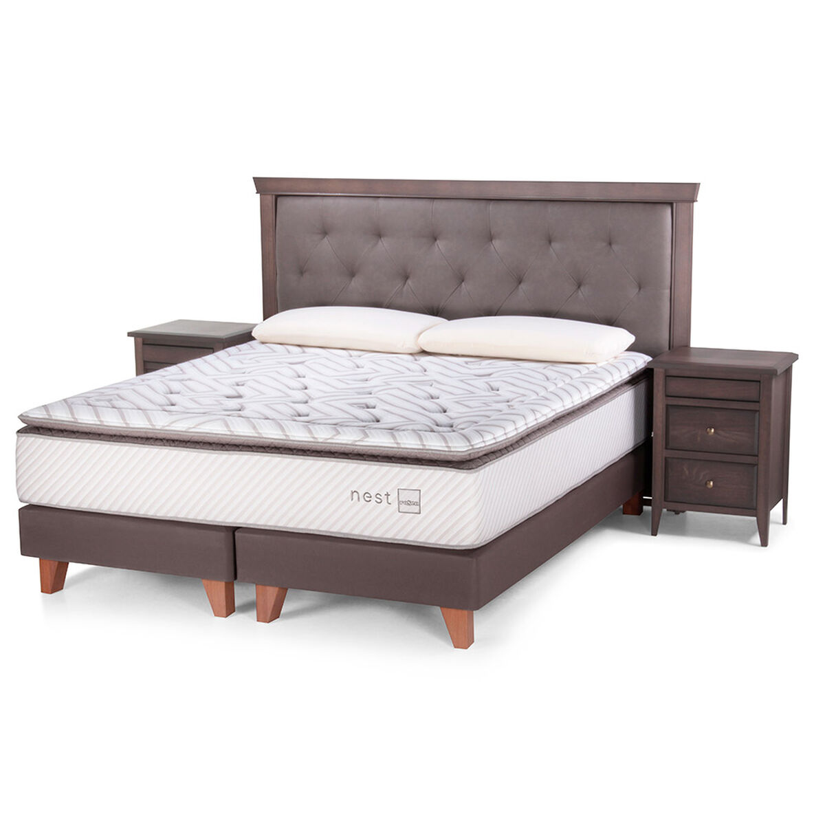 Cama Europea 2 Plazas Div Nest + Set Maderas Brera + Almohada