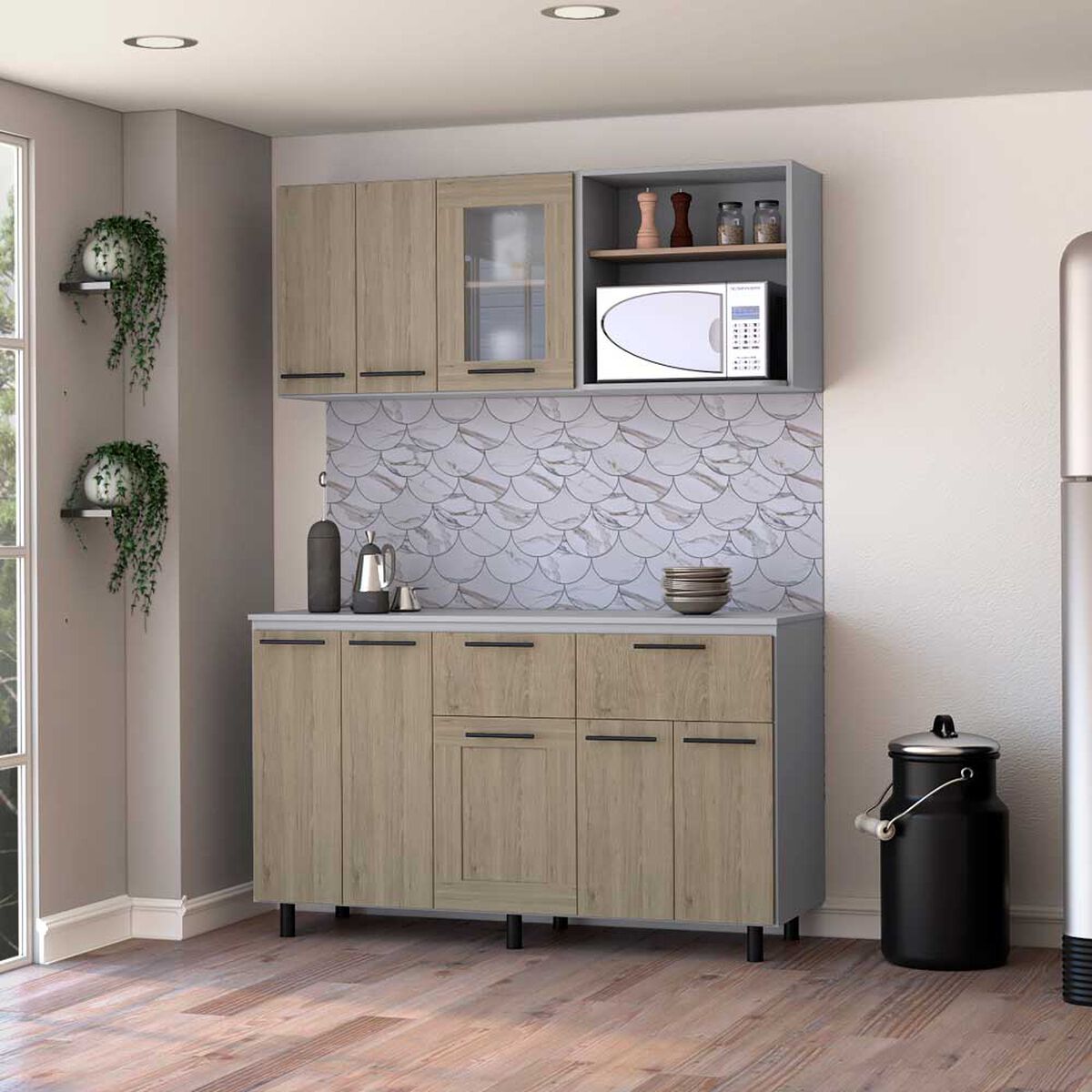 Combo Modulo Inferior con Top + Modulo Superior TuHome Hasselt Gris Rovere