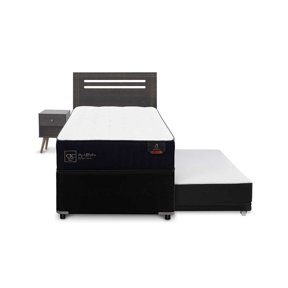 Cama Nido CIC 1,5 Plazas Premium + Respaldo + Velador Munich