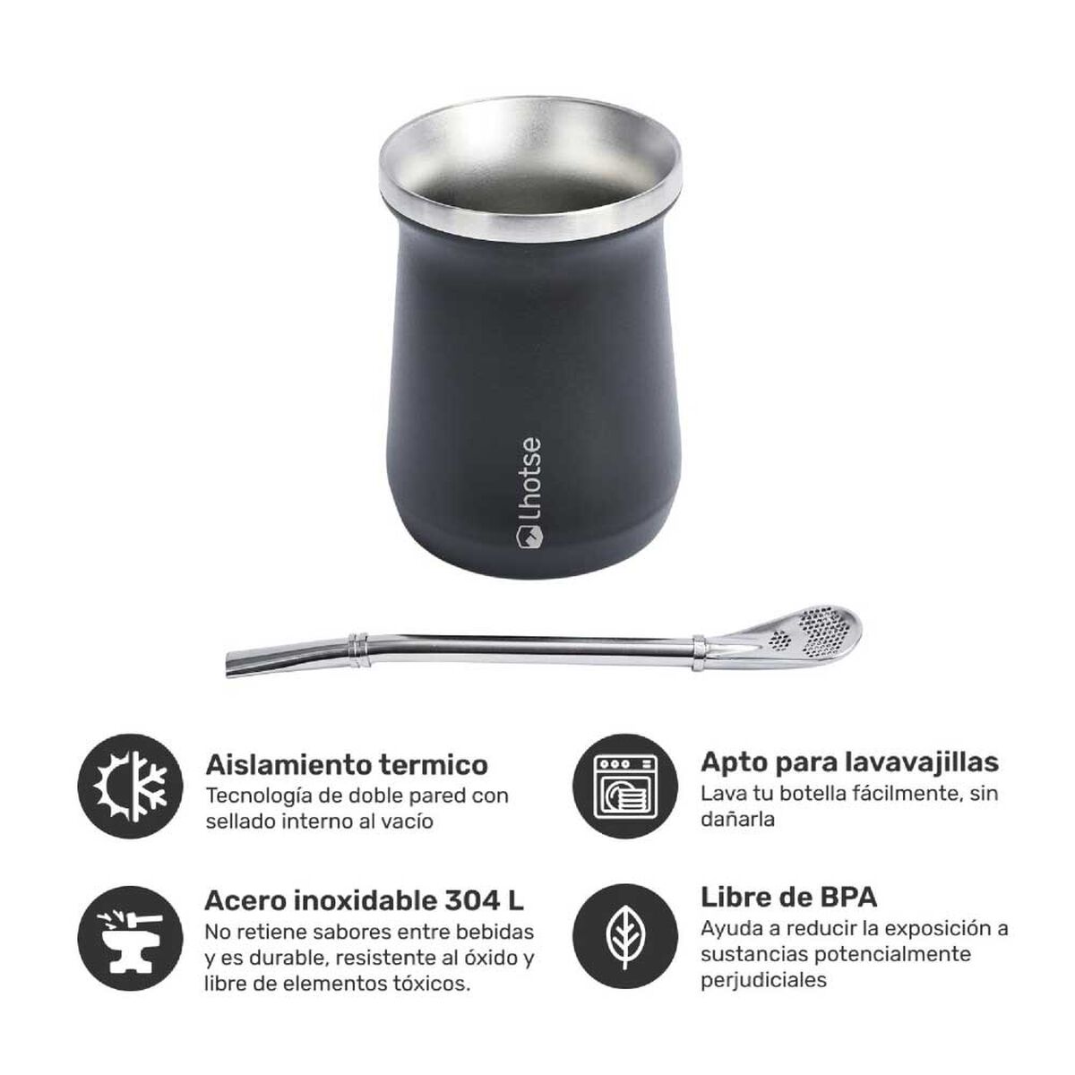 Termo para Líquido Lhotse Classic 1,3 Litros + Mate Negro