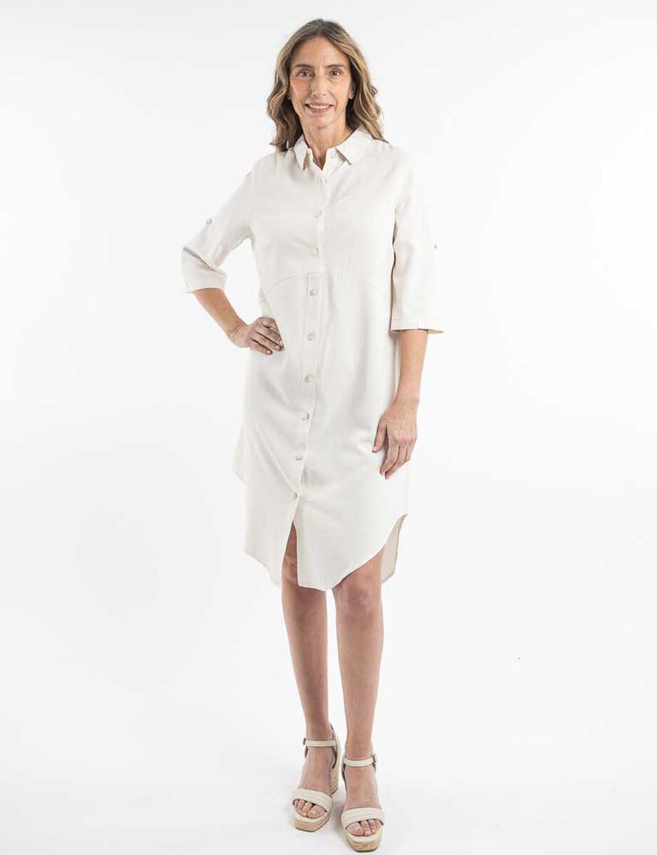 Vestido Midi Lino Manga 3/4 Mujer Portman Club