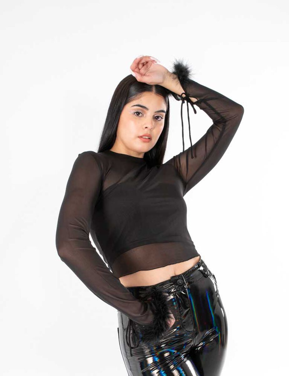 Polera Transparente Manga Larga Muñecas Peludas Mujer Icono