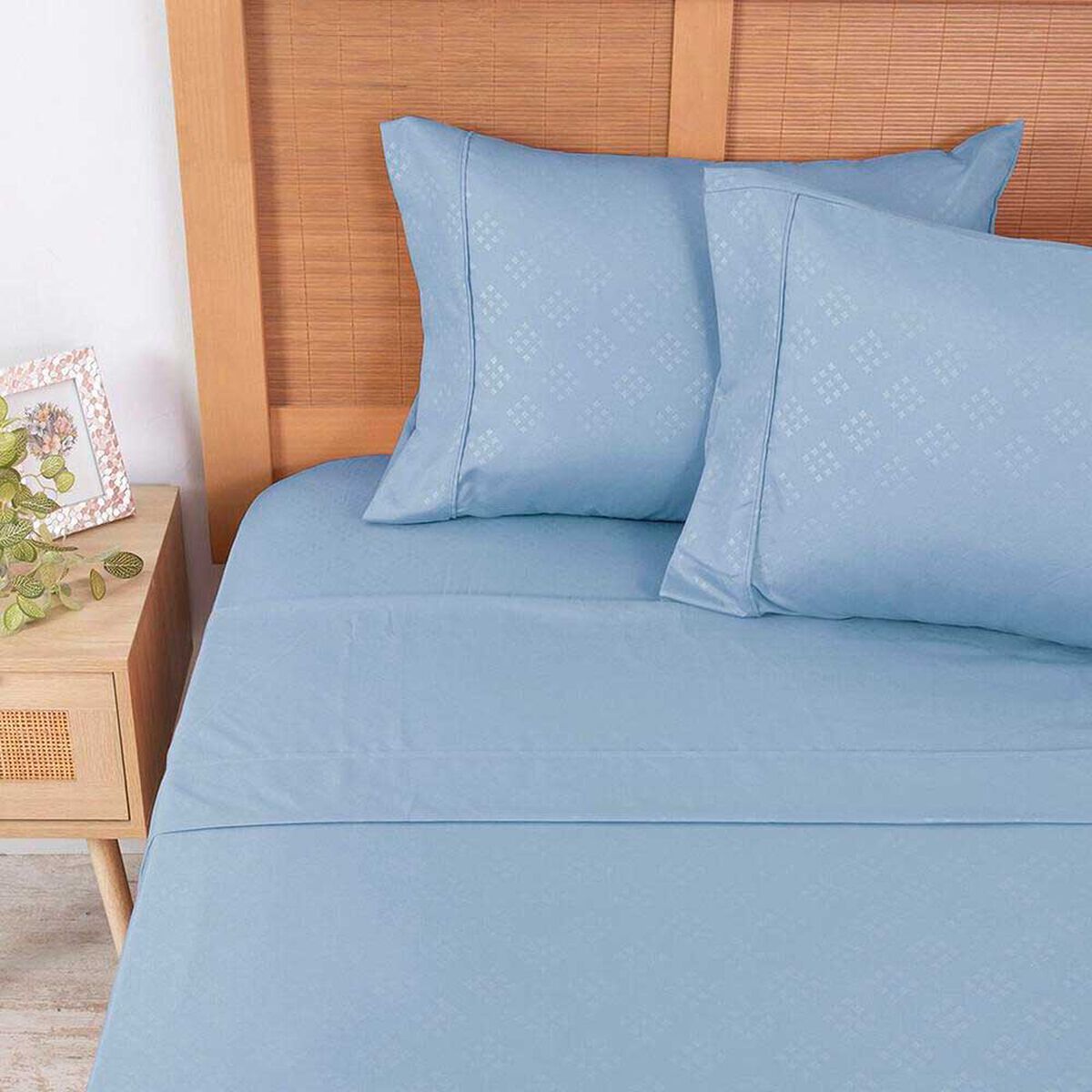 Juego de S&aacute;banas Plumetti 2 Plazas Mimosa Celeste