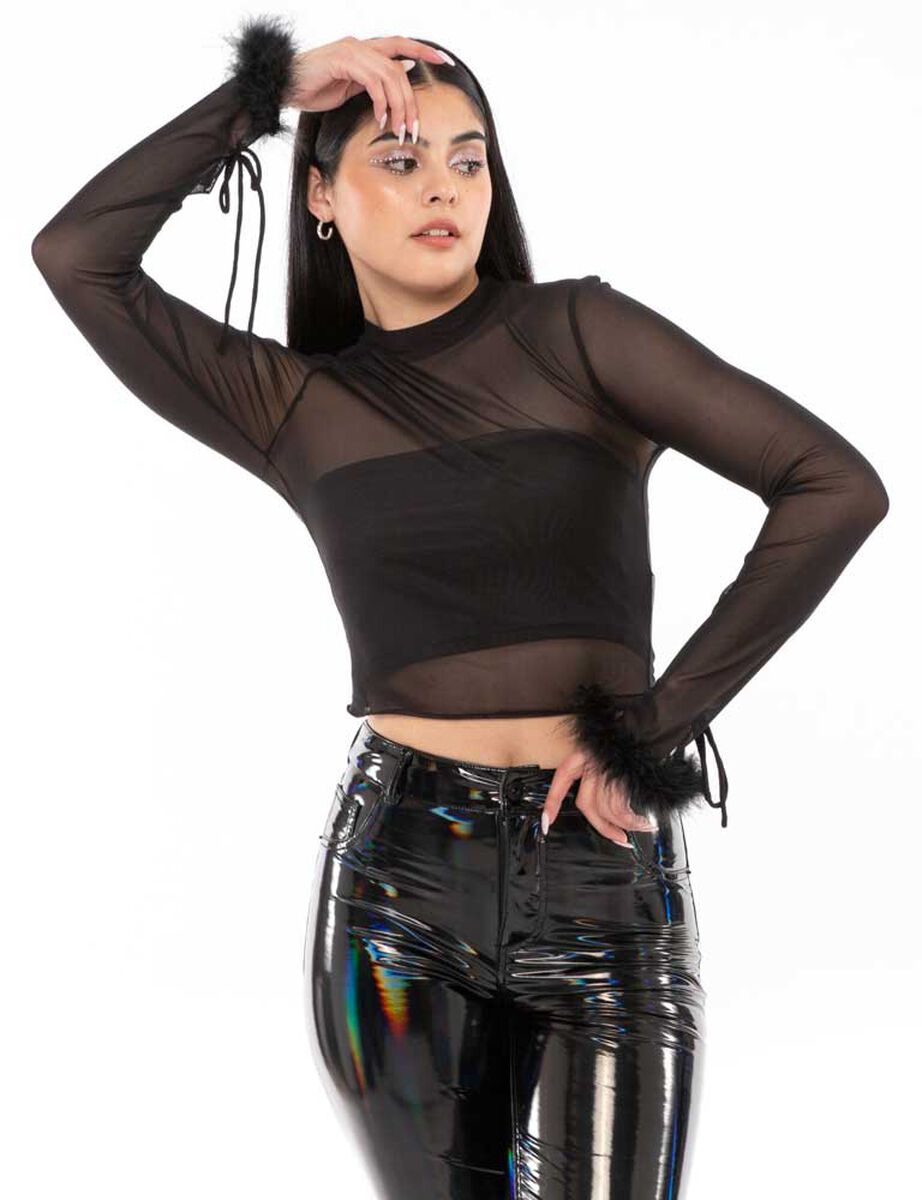 Polera Transparente Manga Larga Muñecas Peludas Mujer Icono