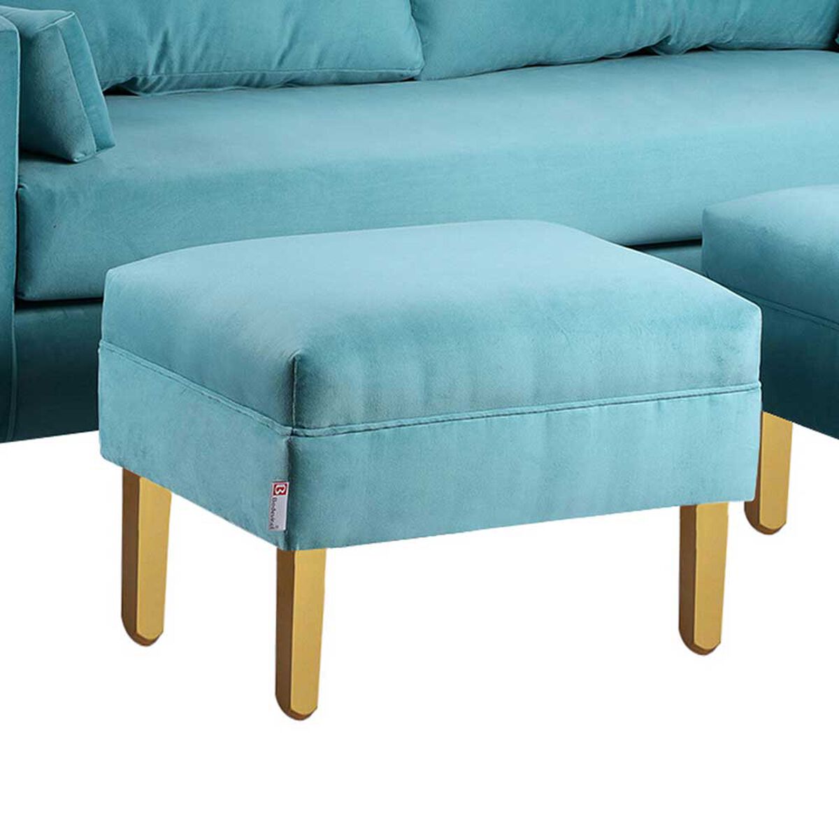 Juego de Living Bodevir Sky Felpa 01 Sofá 3 Cuerpos + Dos Pouf 1 Cuerpo Turquesa 