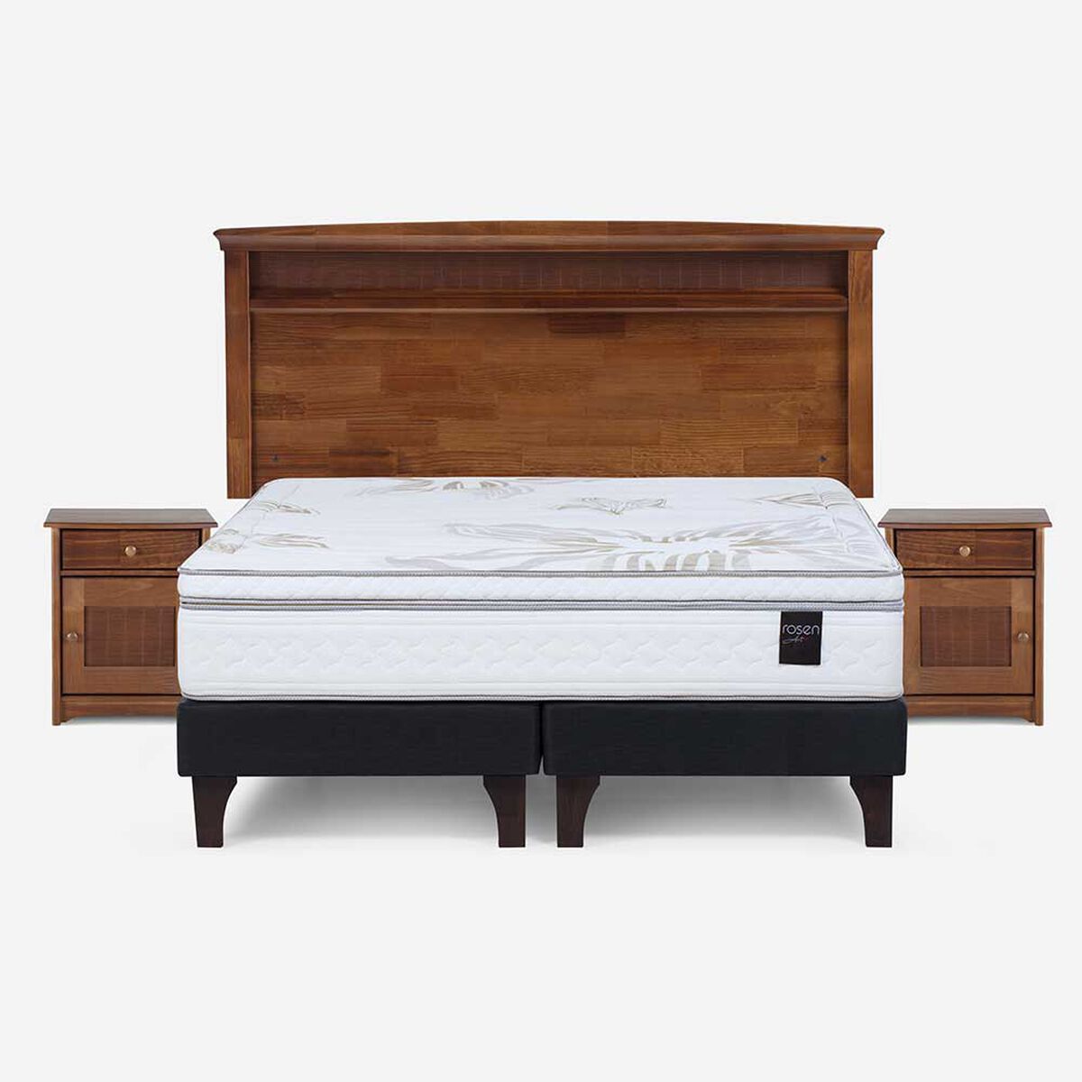 Cama Europea Rosen Base Dividida 2 Plazas Art 4 + Respaldo + 2 Veladores Veneto