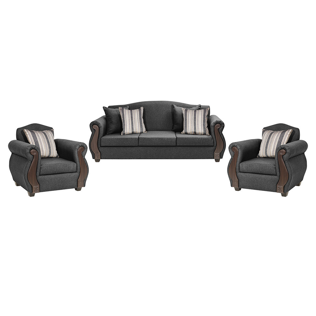 Juego de Living Innovamuebles New Bugambilia Sofá 3 Cuerpos + Dos Sillones 1 Cuerpo Gris Oscuro