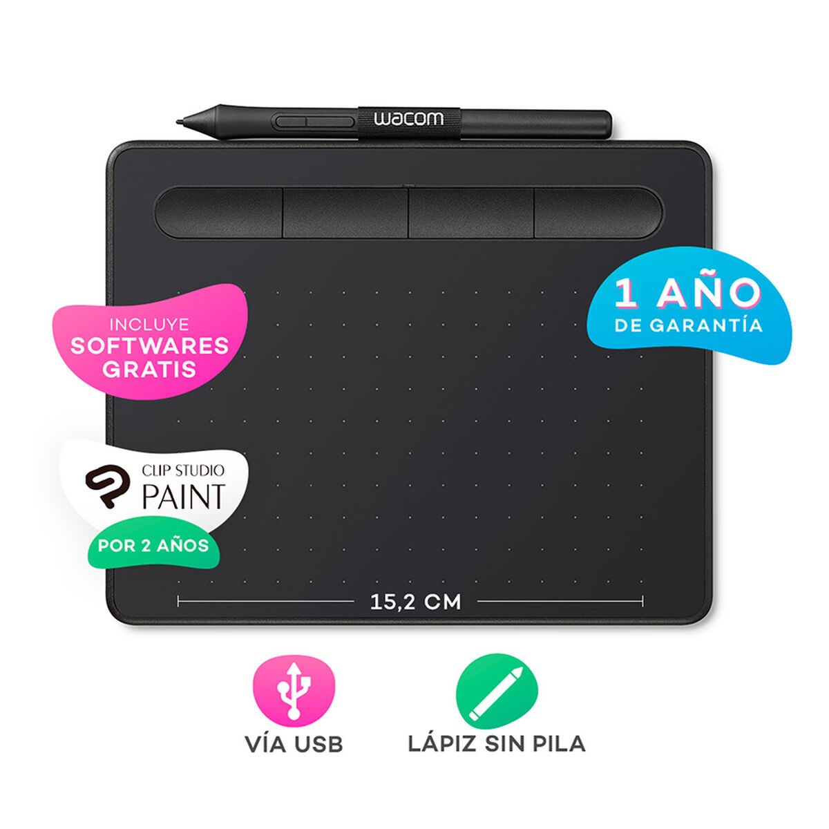 Tableta Digitalizadora Wacom Intous Creative Pen Small Negro