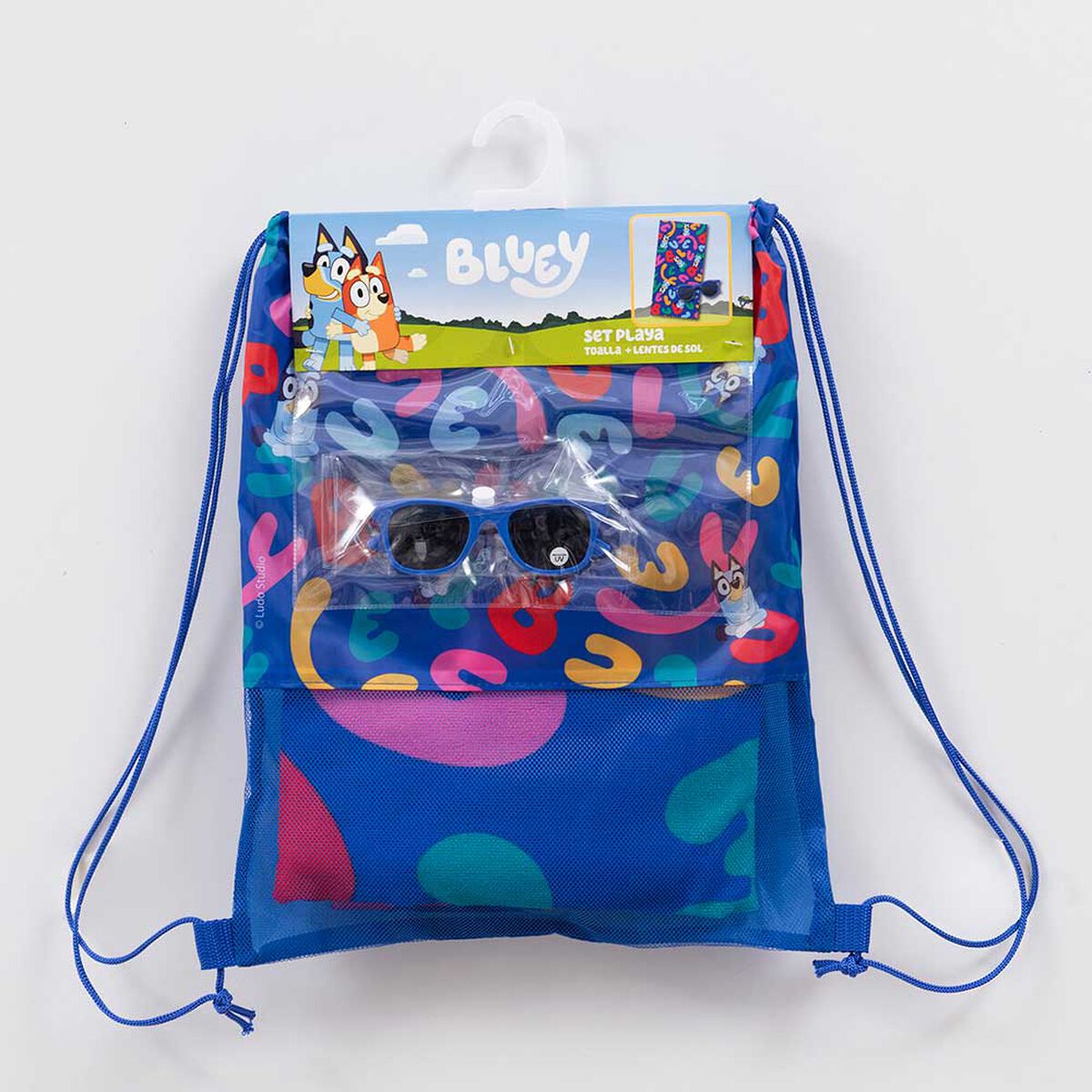 Toalla de Playa Infantil + Lente de Sol Bluey Letras 70 x 140 cm