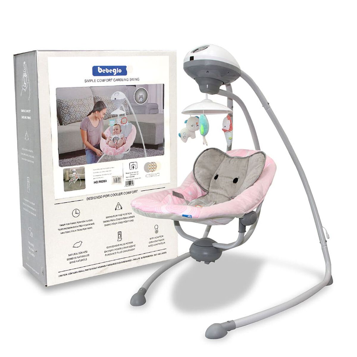 Silla Nido Columpio Mecedor Electrónico Rosado
