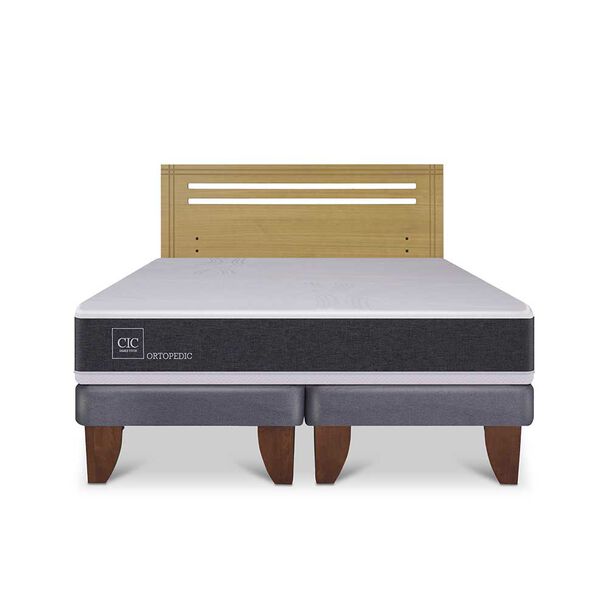 Cama Europea CIC Base Dividida 2 Plazas Ortopedic + Respaldo Gales Mostaza