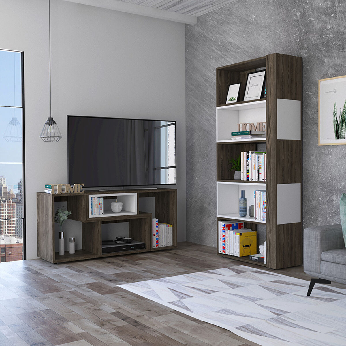 Combo Rack Extensible TV Hasta 40" + Biblioteca Cubo TuHome Beijing