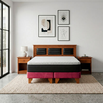 Cama Europea Latam Home 2 Plazas New Top Burdeo + Maderas Altair