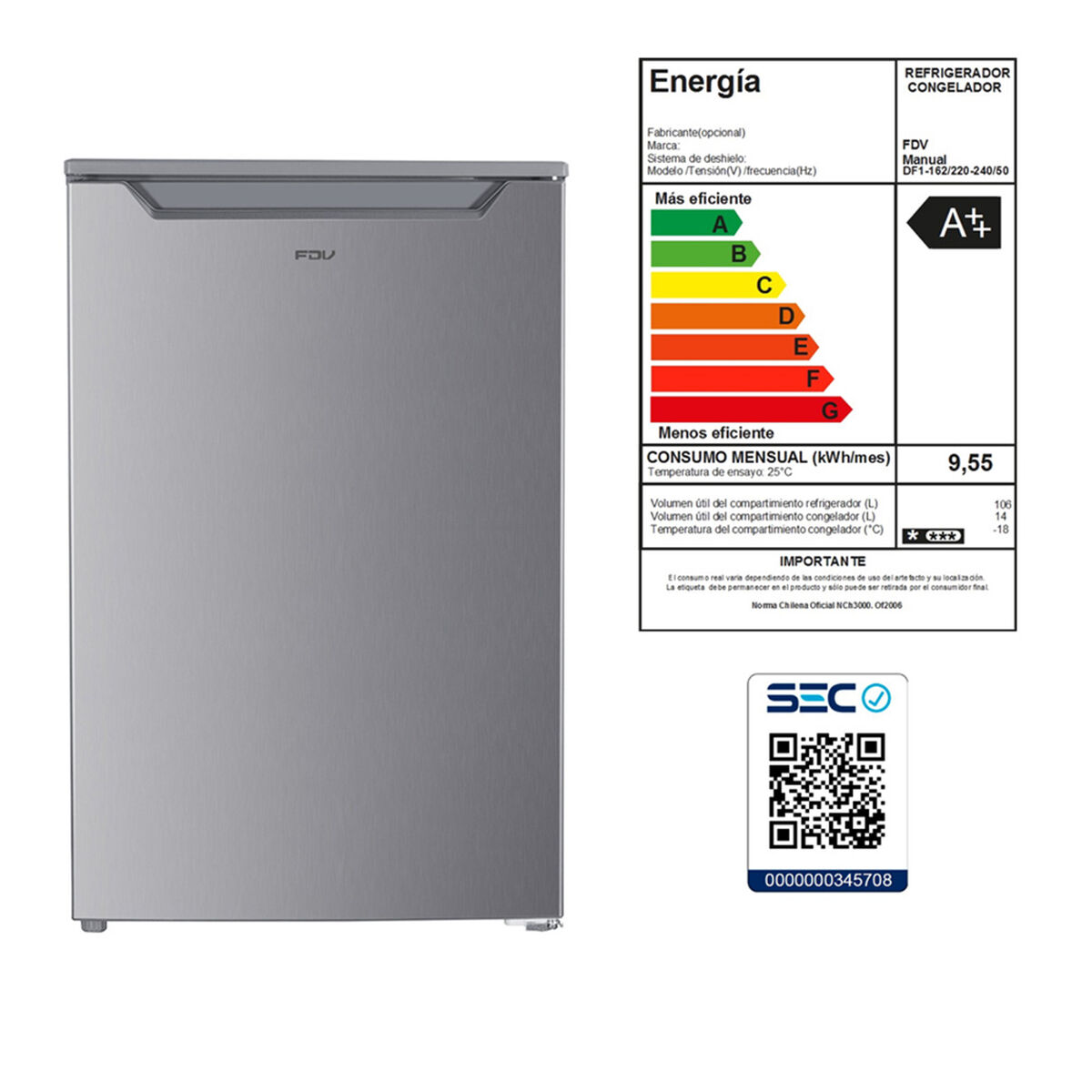 Frigobar FDV Bajo Cubierta Elegance 115 lts.