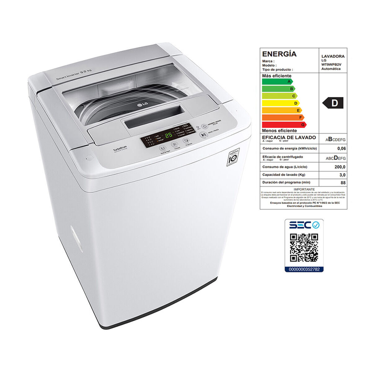 Lavadora Automática LG WT9WPB2V 9 kg.