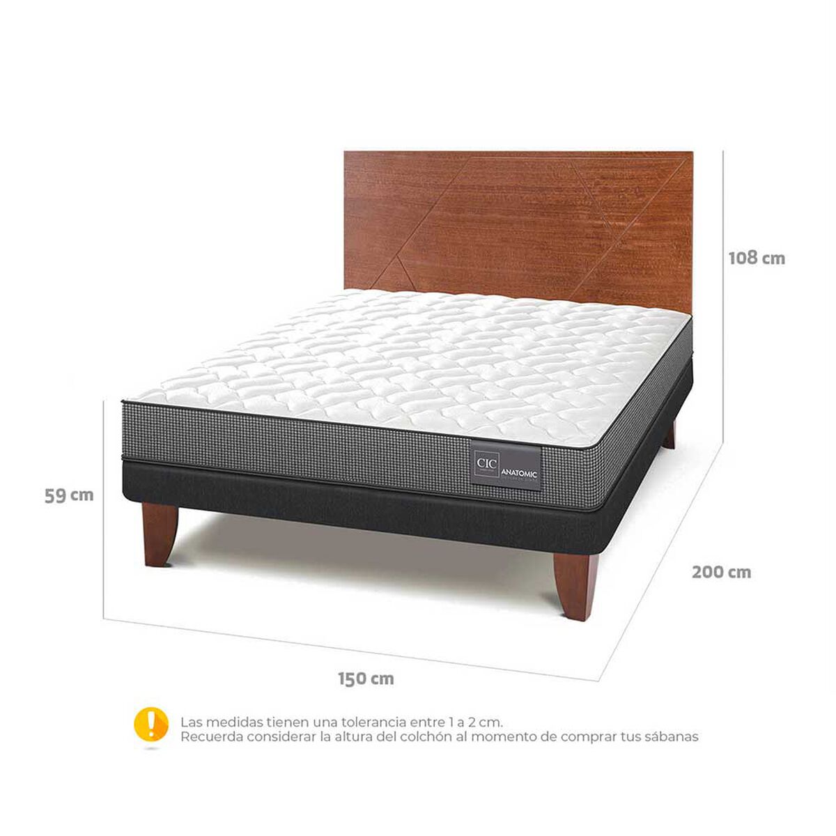 Cama Europea CIC 2 Plazas Anatomic + Respaldo New Villarica