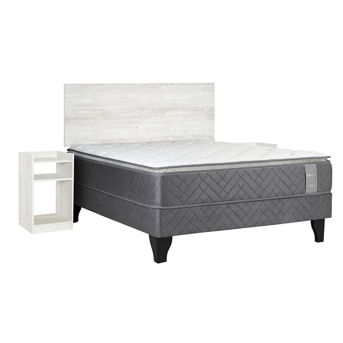 Cama Europea Celta 2 Plazas Carbono + Respaldo + 2 Veladores Alba White