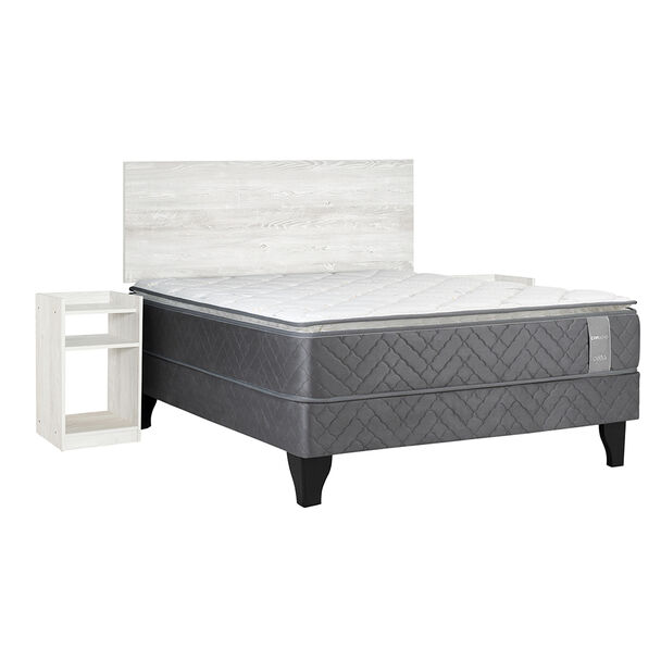 Cama Europea Celta 2 Plazas Carbono + Respaldo + 2 Veladores Alba White