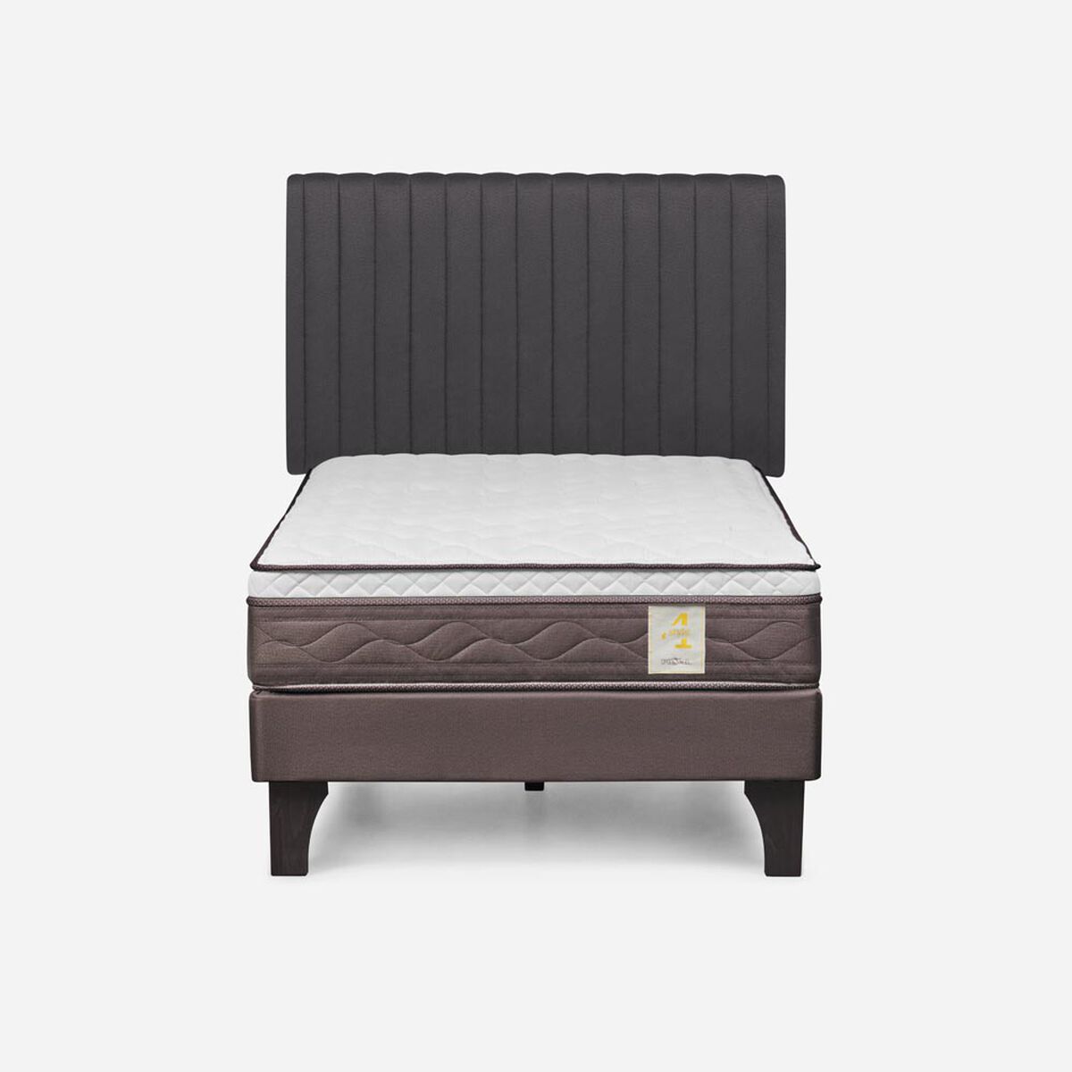Cama Europea Rosen 1,5 Plazas New Style 4 + Respaldo Grafito