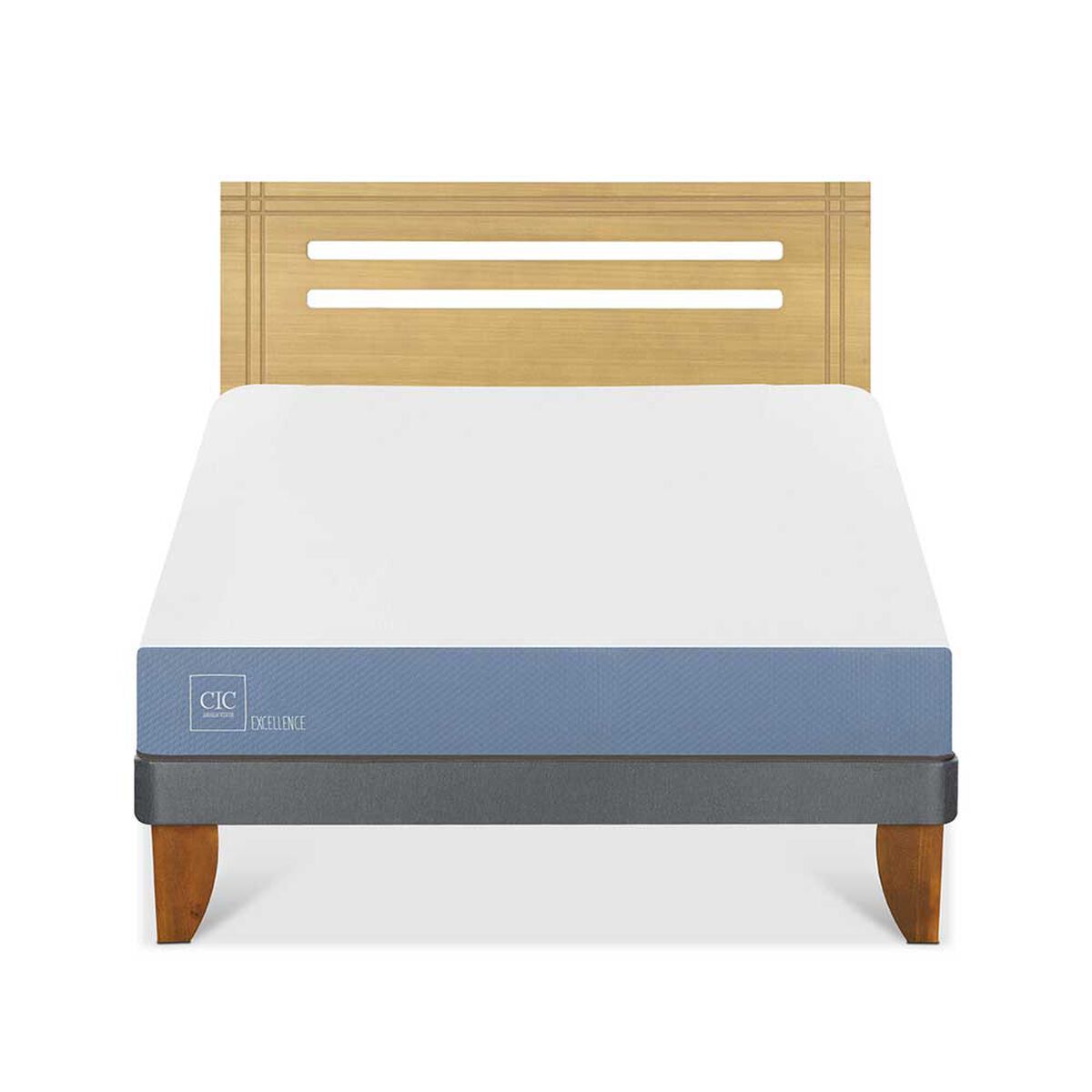 Cama Europea CIC 2 Plazas Excellence + Respaldo Munich Mostaza