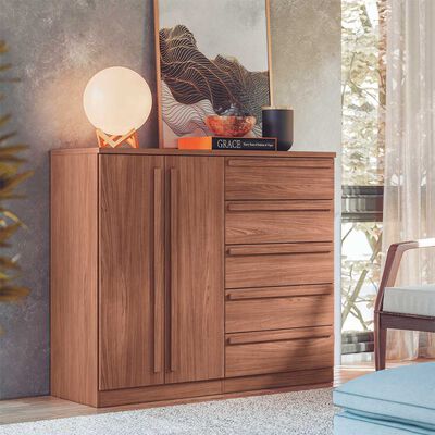 Cómoda Onessta Malaga 5 Cajones 2 Puertas Jatoba