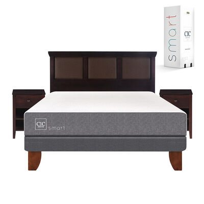 Cama Europea CIC 2 Plazas Smart + Respaldo + 2 Veladores New Torino Chocolate